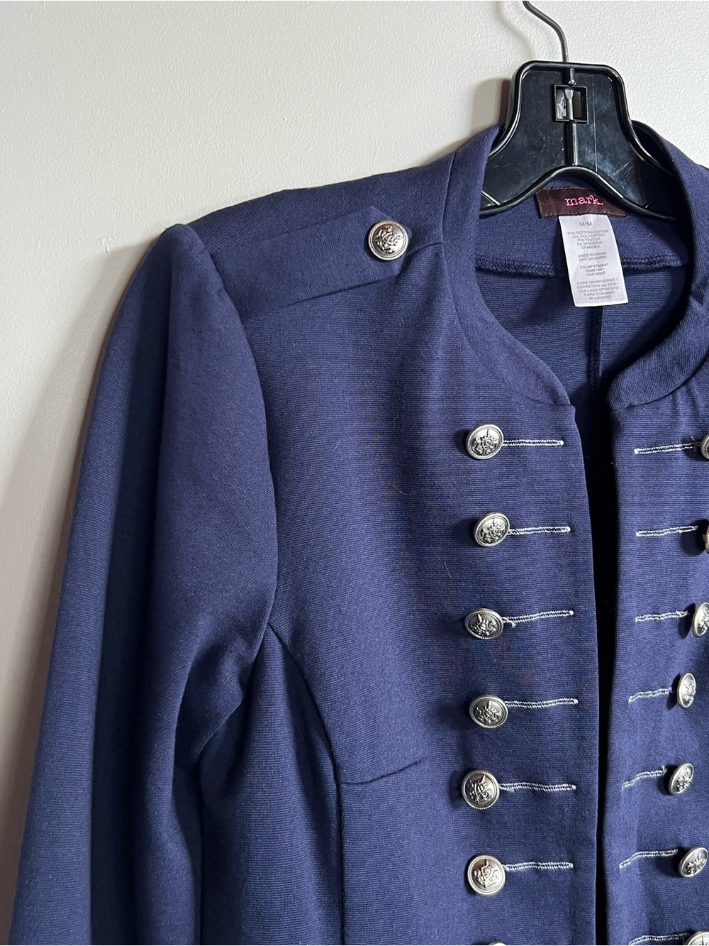 Mark Military Style Blazer Jacket Blue Silver Button Career Women Medium - Picture 4 of 12